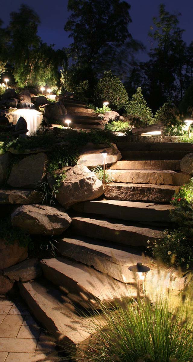 Stone staircase that is well lit