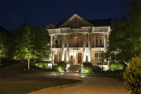 Entrance lighting to highlight grand pillars flanking the front door